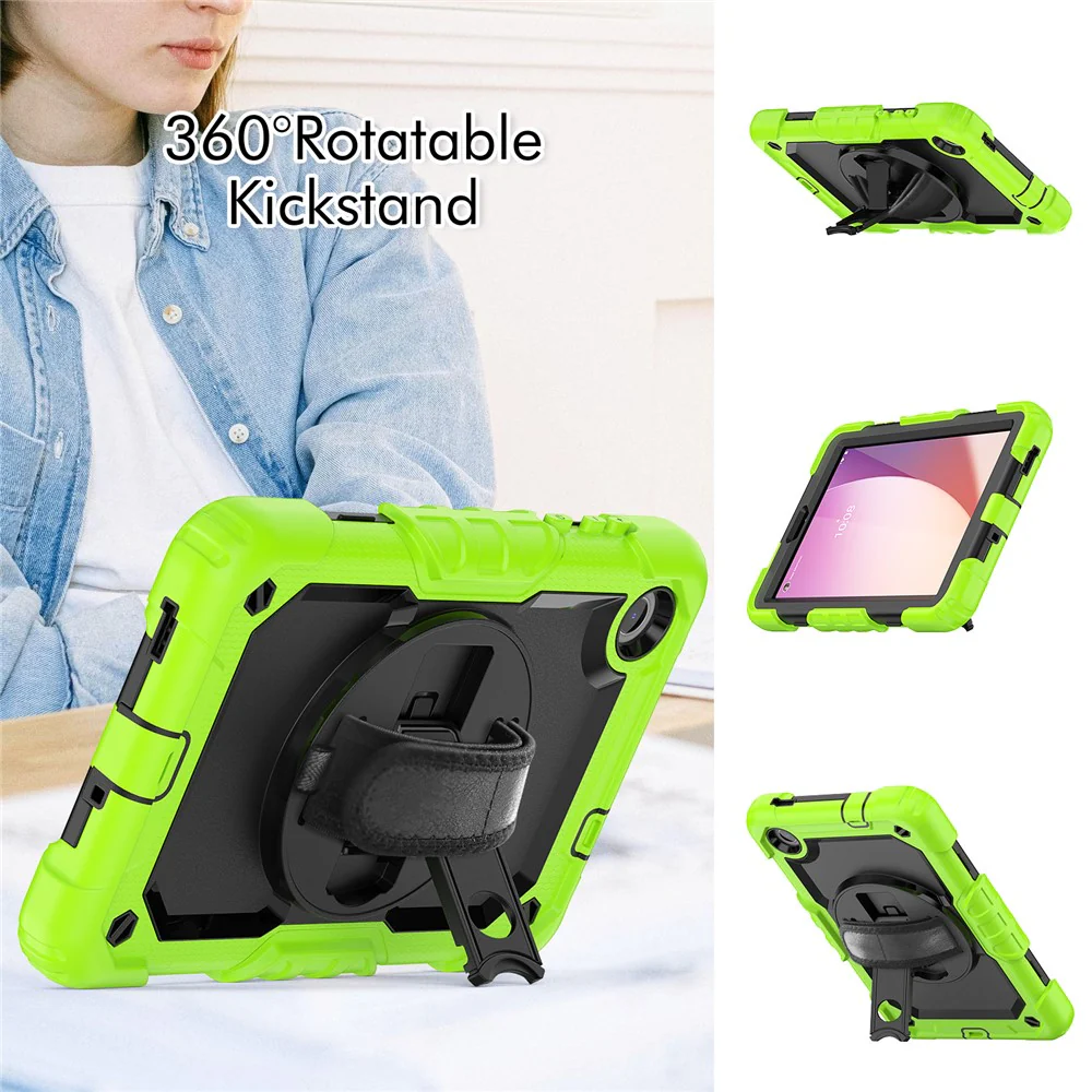 For Lenovo Tab M8 (4th Gen) 2024 TB-301XU / M8 (4th Gen) 2023 TB-300FU Silicone+PC Case Kickstand with PET Screen Film - Lime - Image 4