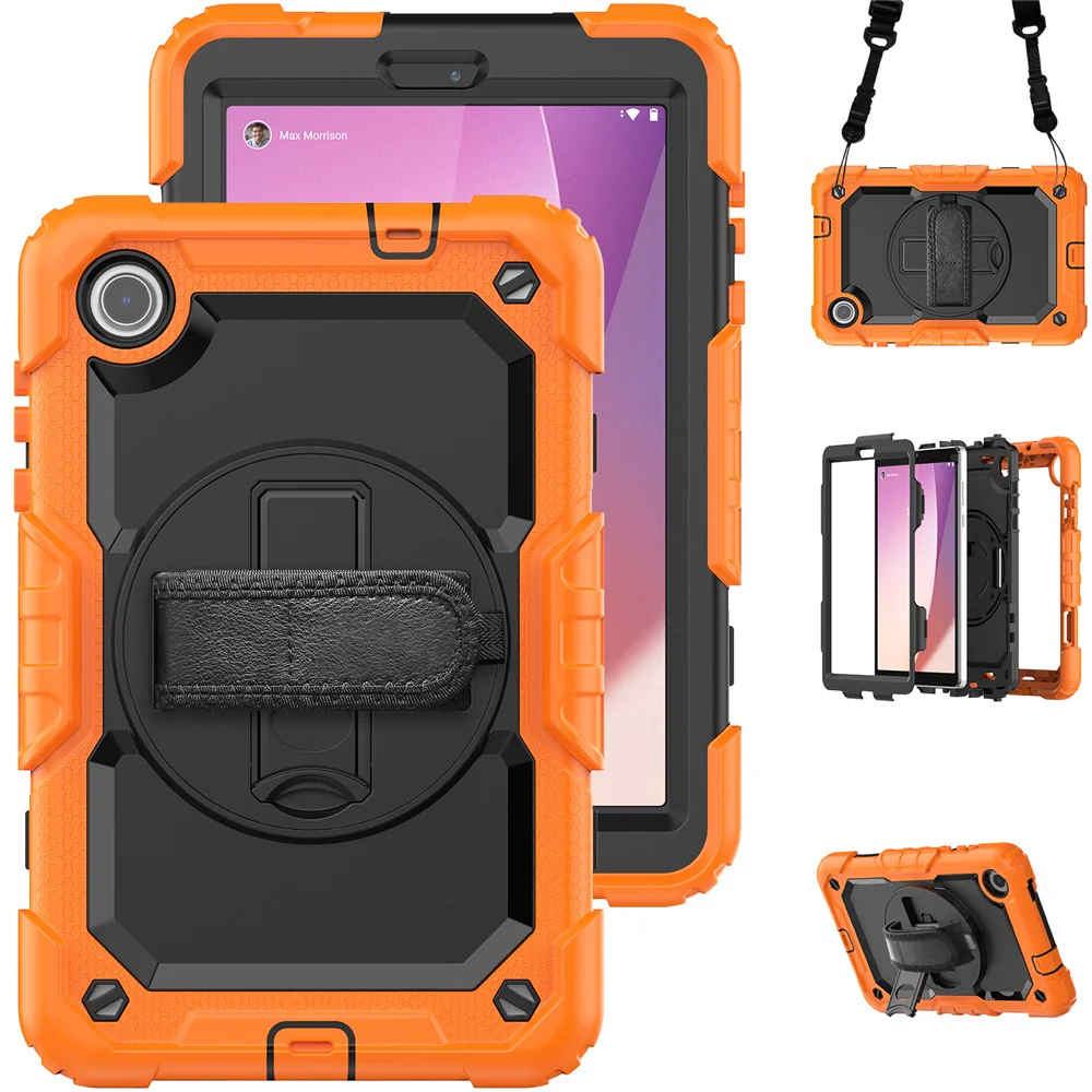 For Lenovo Tab M8 (4th Gen) 2024 TB-301XU / M8 (4th Gen) 2023 TB-300FU Silicone+PC Case Kickstand with PET Screen Film - Orange - Image 2