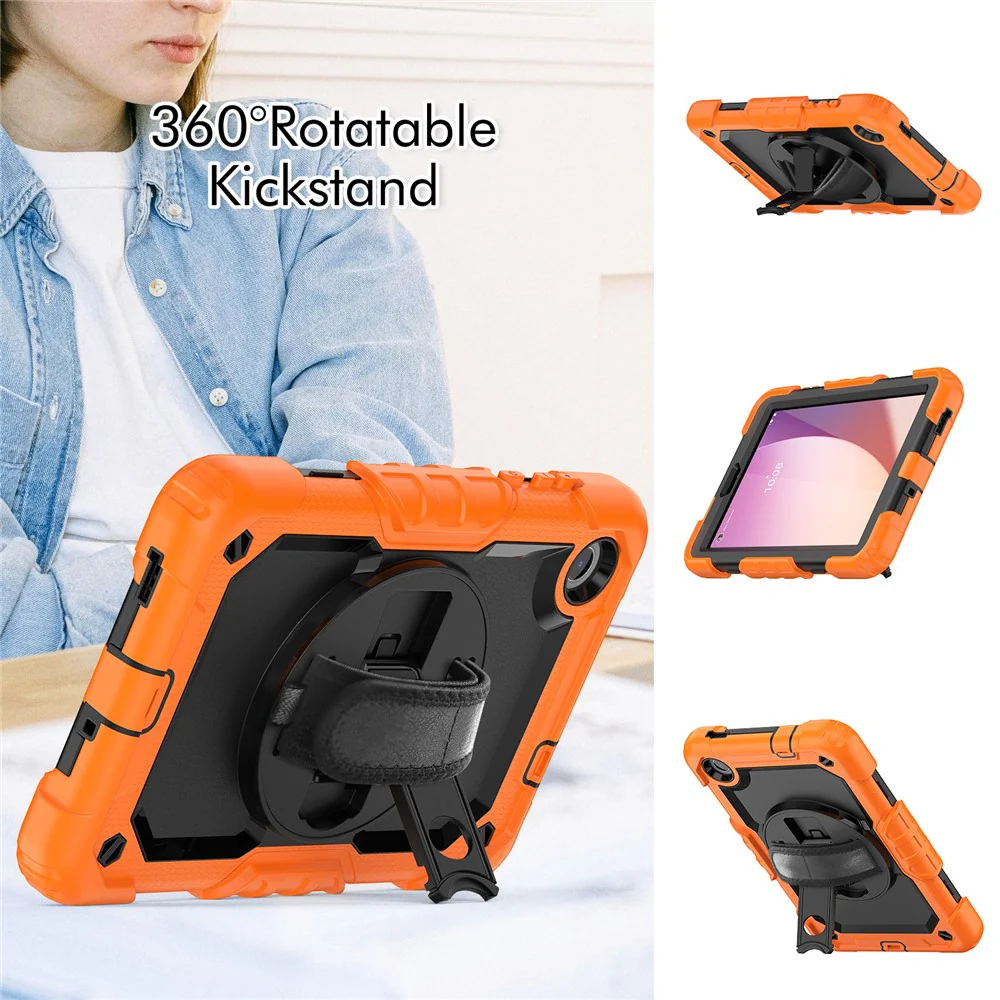 For Lenovo Tab M8 (4th Gen) 2024 TB-301XU / M8 (4th Gen) 2023 TB-300FU Silicone+PC Case Kickstand with PET Screen Film - Orange - Image 4