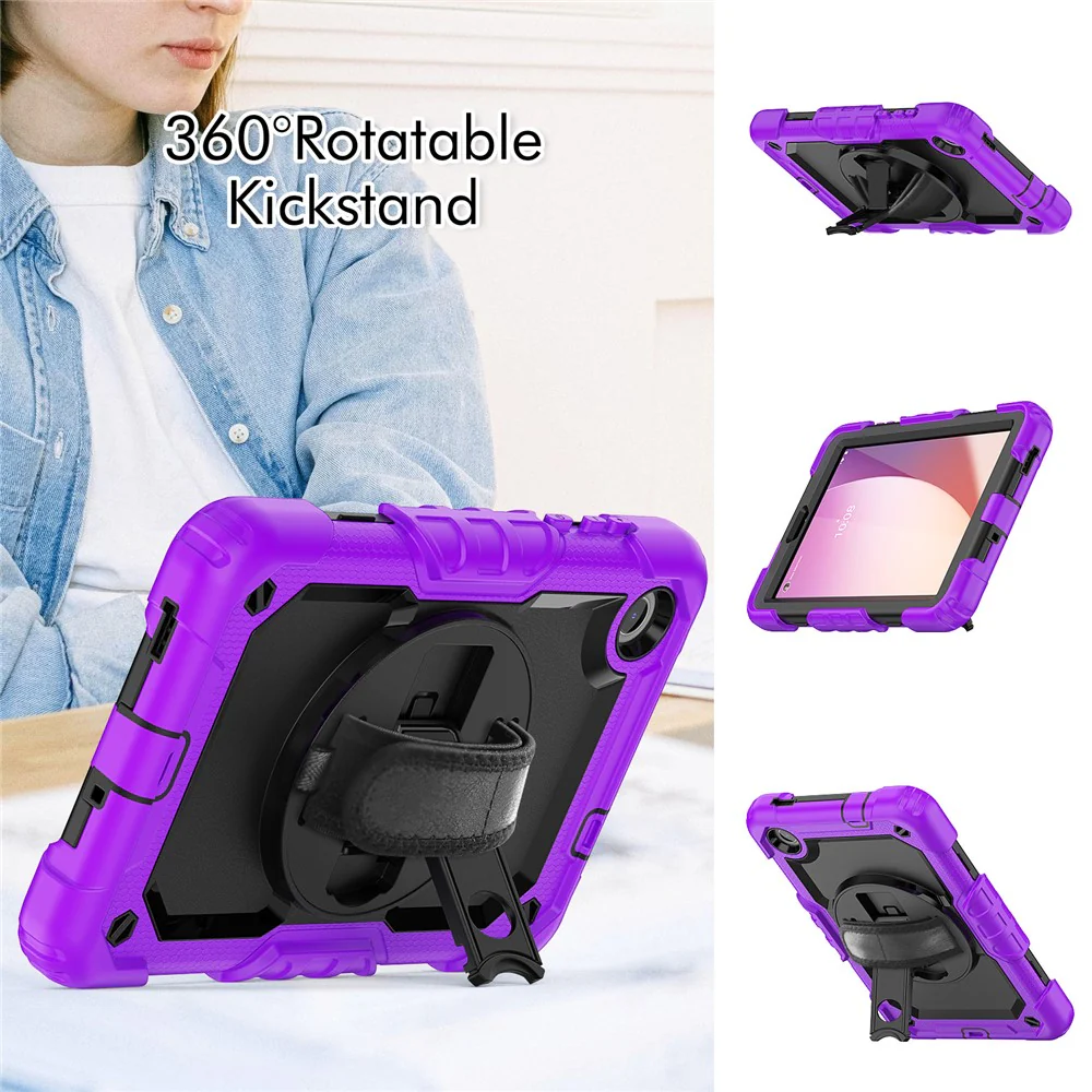 For Lenovo Tab M8 (4th Gen) 2024 TB-301XU / M8 (4th Gen) 2023 TB-300FU Silicone+PC Case Kickstand with PET Screen Film - Purple - Image 4