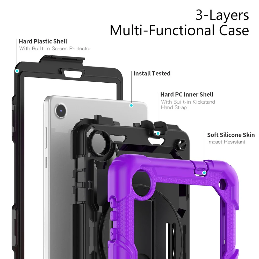 For Lenovo Tab M8 (4th Gen) 2024 TB-301XU / M8 (4th Gen) 2023 TB-300FU Silicone+PC Case Kickstand with PET Screen Film - Purple - Image 7