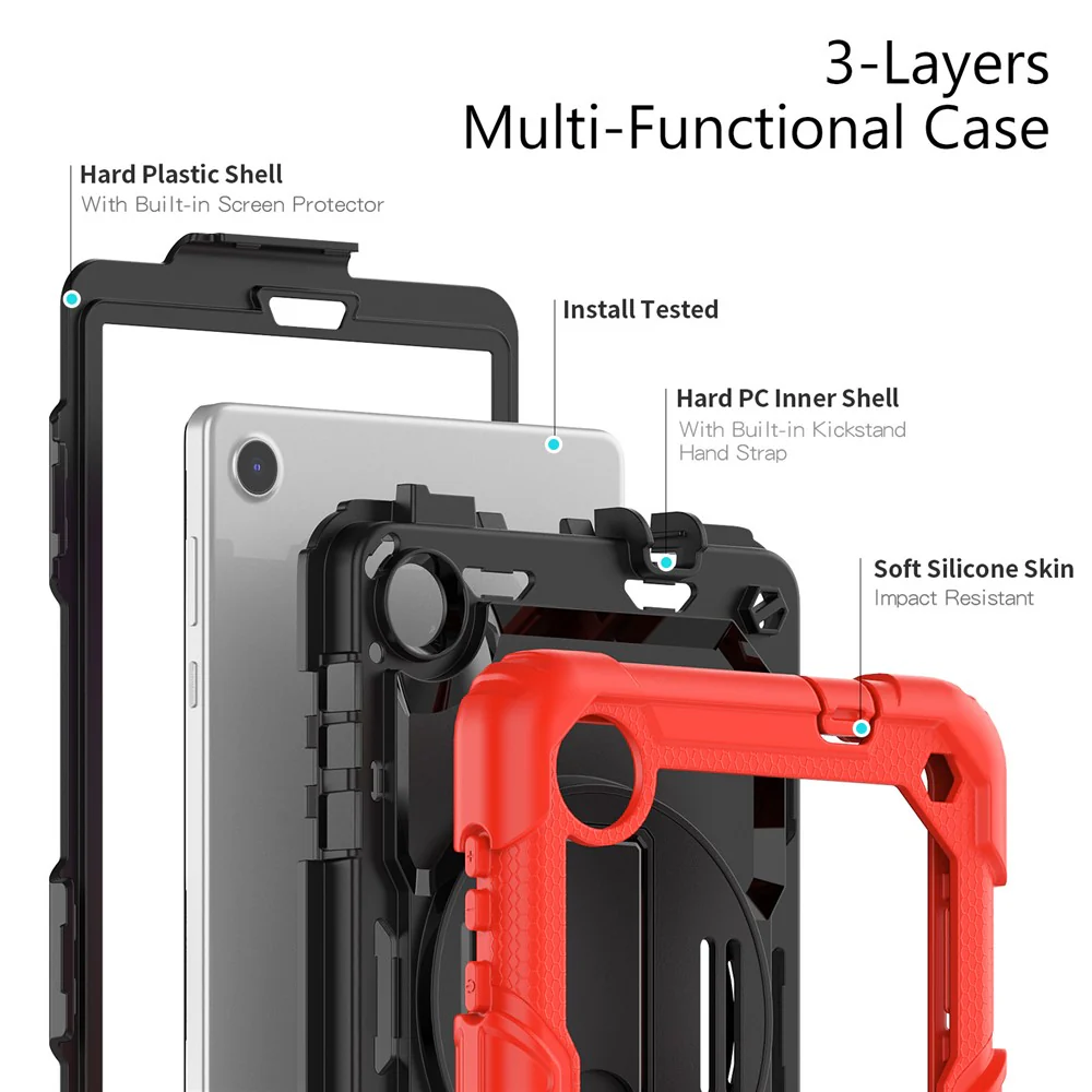 For Lenovo Tab M8 (4th Gen) 2024 TB-301XU / M8 (4th Gen) 2023 TB-300FU Silicone+PC Case Kickstand with PET Screen Film - Red - Image 7