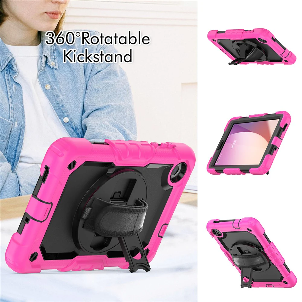 For Lenovo Tab M8 (4th Gen) 2024 TB-301XU / M8 (4th Gen) 2023 TB-300FU Silicone+PC Case Kickstand with PET Screen Film - Rose - Image 4