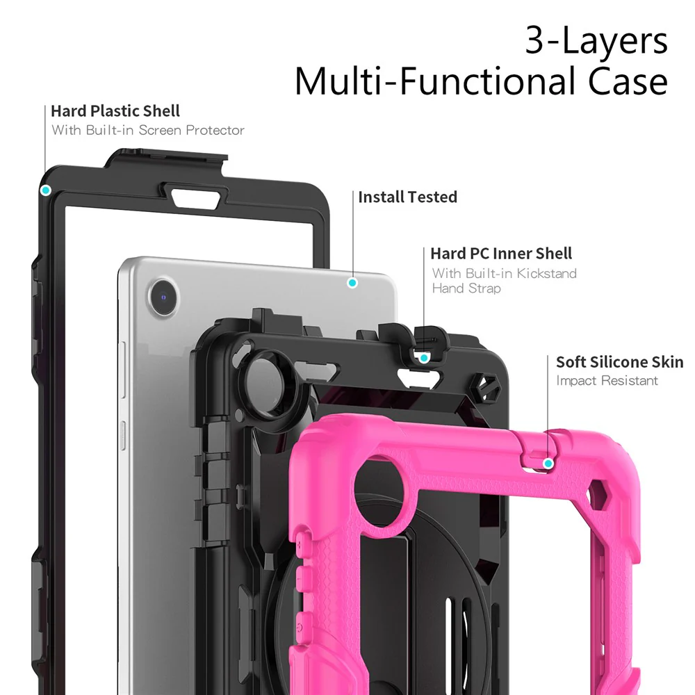 For Lenovo Tab M8 (4th Gen) 2024 TB-301XU / M8 (4th Gen) 2023 TB-300FU Silicone+PC Case Kickstand with PET Screen Film - Rose - Image 7