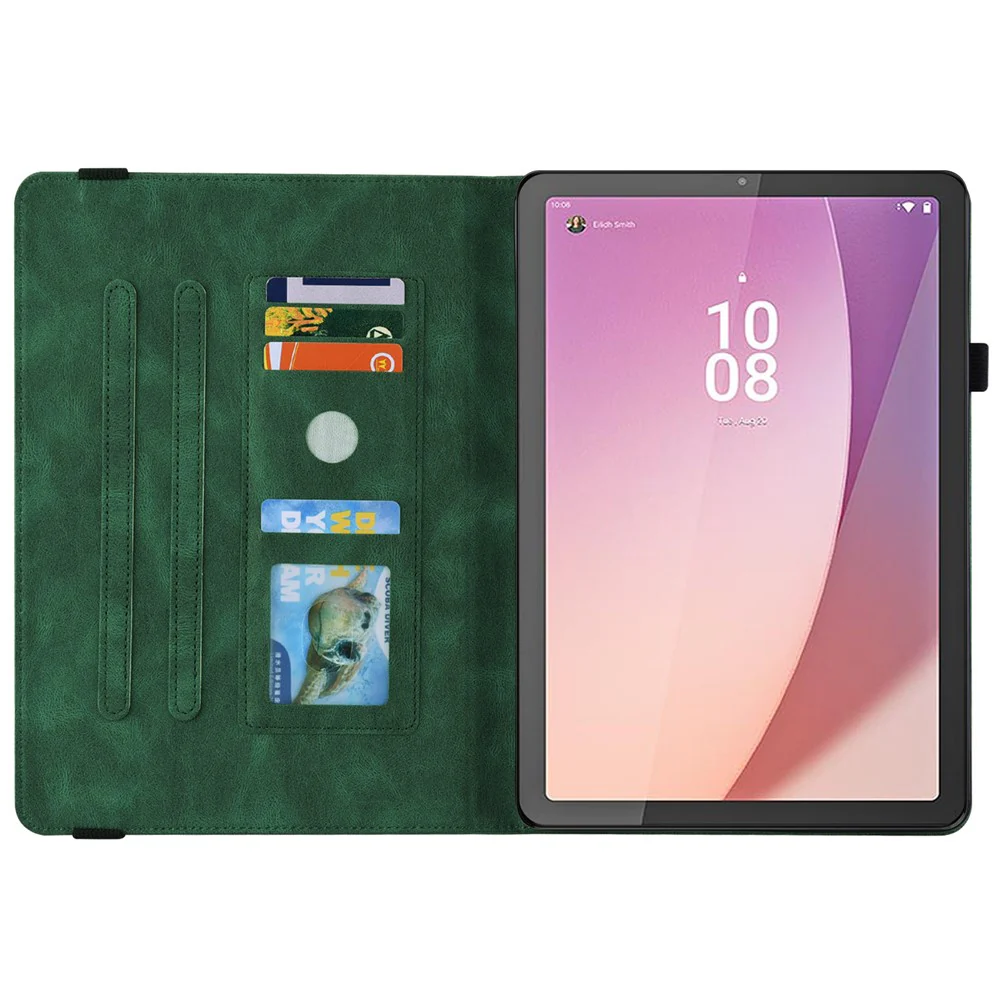 For Lenovo Tab M8 (4th Gen) 2024 TB-301XU / M8 (4th Gen) 2023 TB-300FU Stand Leather Tablet Case Imprinted Butterfly Flower Cover - Green - Image 2