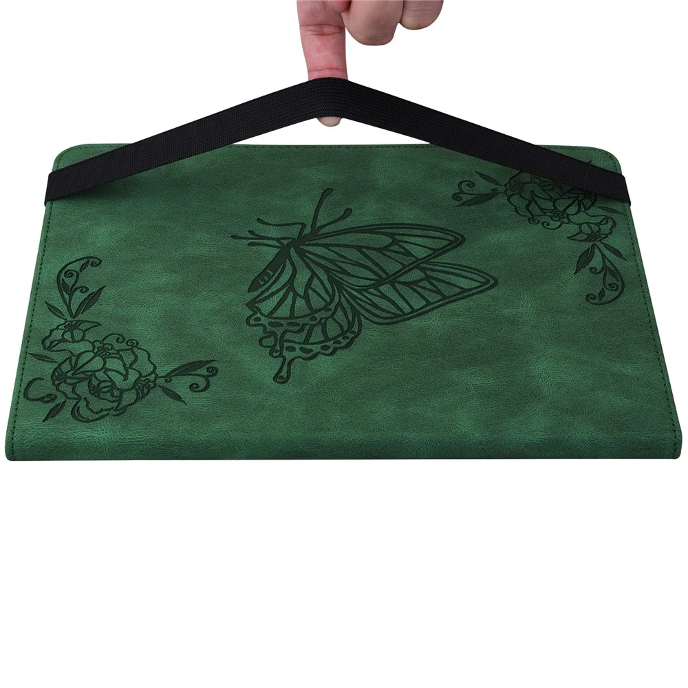 For Lenovo Tab M8 (4th Gen) 2024 TB-301XU / M8 (4th Gen) 2023 TB-300FU Stand Leather Tablet Case Imprinted Butterfly Flower Cover - Green - Image 8