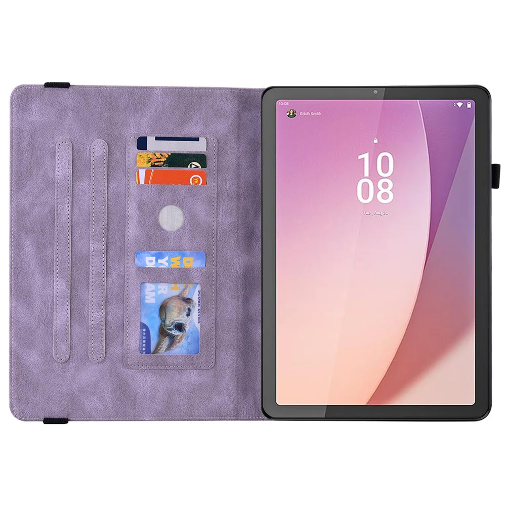 For Lenovo Tab M8 (4th Gen) 2024 TB-301XU / M8 (4th Gen) 2023 TB-300FU Stand Leather Tablet Case Imprinted Butterfly Flower Cover - Purple - Image 2