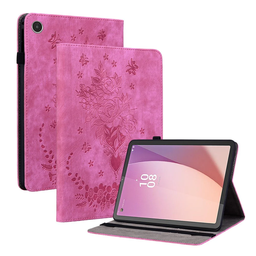 For Lenovo Tab M8 (4th Gen) 2024 TB-301XU / M8 (4th Gen) 2023 TB-300FU Stand Tablet Case Imprinted PU Leather Card Holder Tablet Cover - Rose