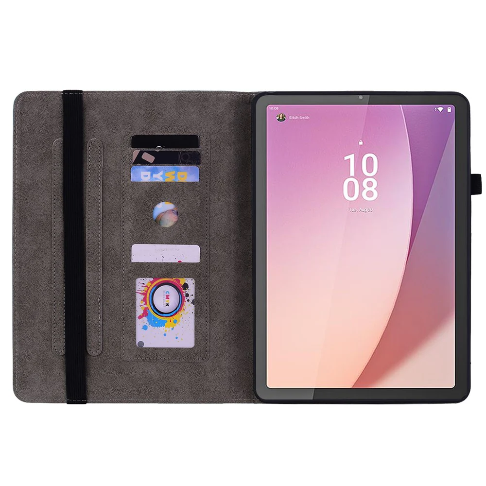 For Lenovo Tab M8 (4th Gen) 2024 TB-301XU / M8 (4th Gen) 2023 TB-300FU Stand Tablet Case Imprinted PU Leather Card Holder Tablet Cover - Rose - Image 3