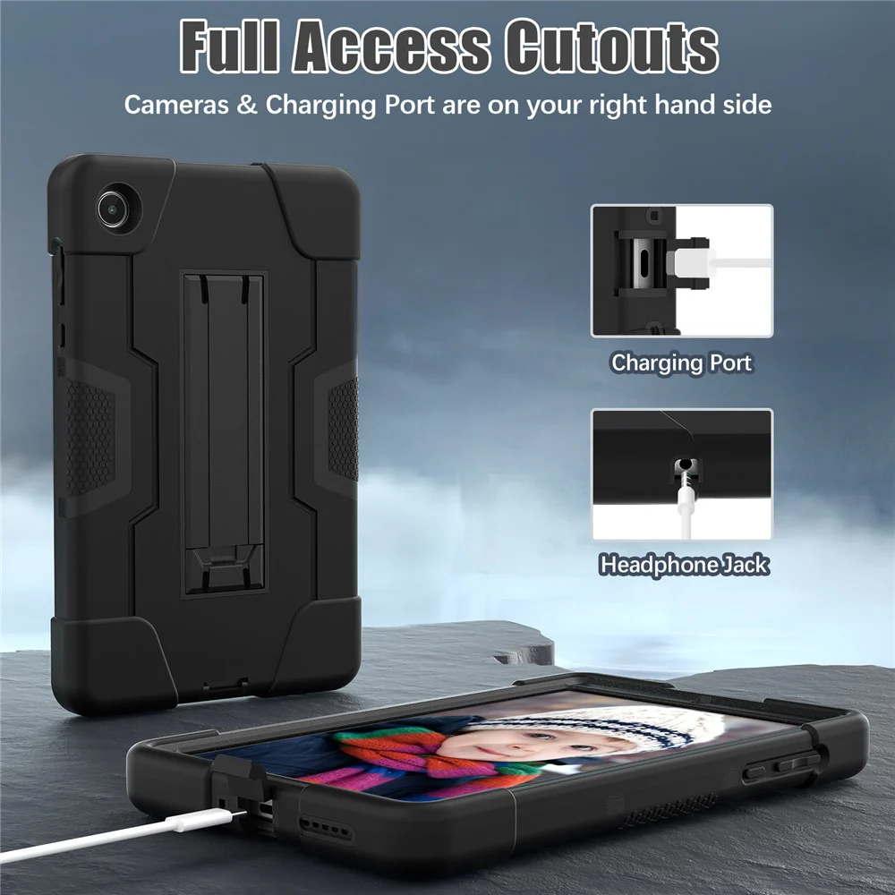 For Lenovo Tab M8 (4th Gen) 2024 TB-301XU / M8 (4th Gen) 2023 TB-300FU Tablet Case Robot Style Silicone + PC Kickstand Cover - Black - Image 6