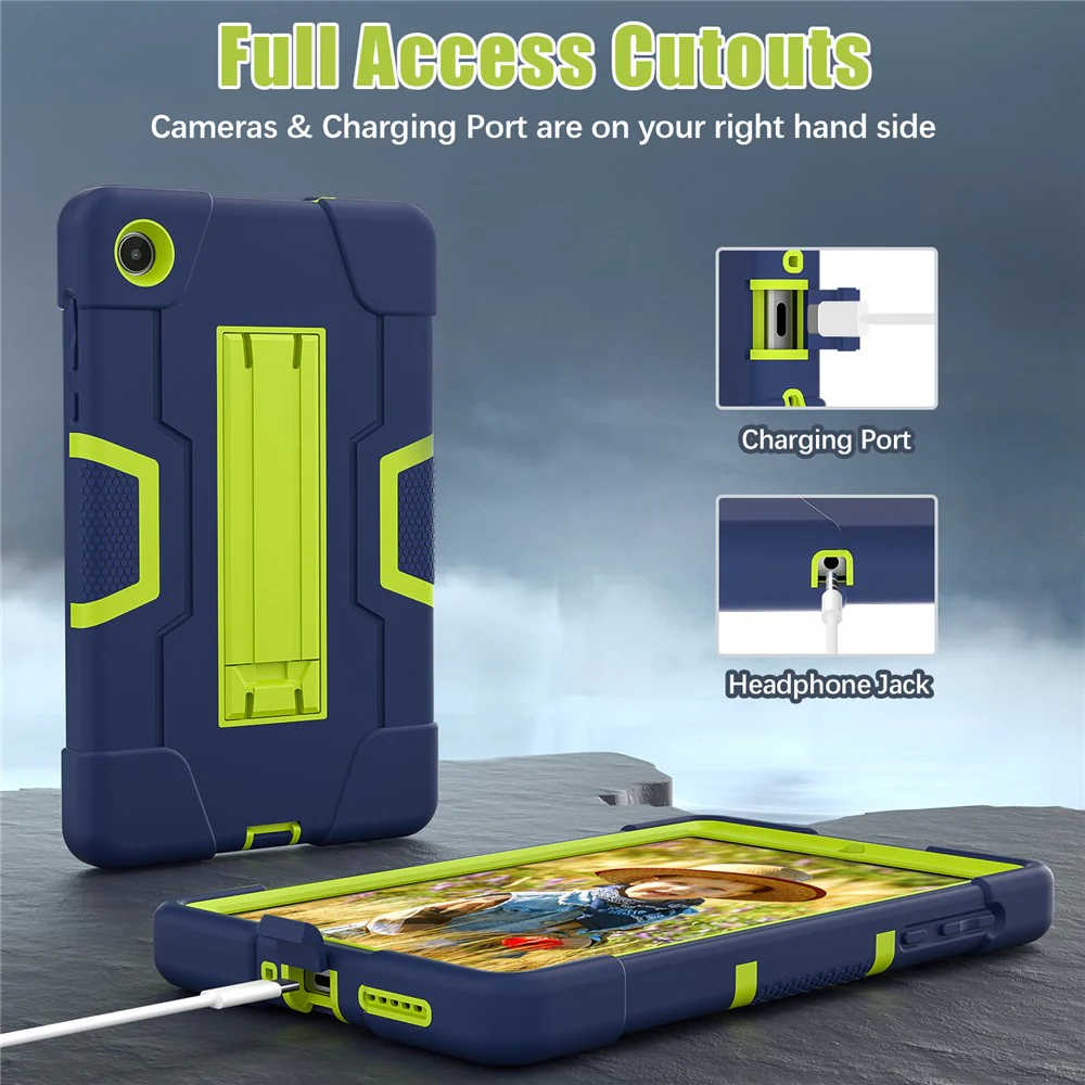For Lenovo Tab M8 (4th Gen) 2024 TB-301XU / M8 (4th Gen) 2023 TB-300FU Tablet Case Robot Style Silicone + PC Kickstand Cover - Navy Blue / Yellowgreen - Image 6