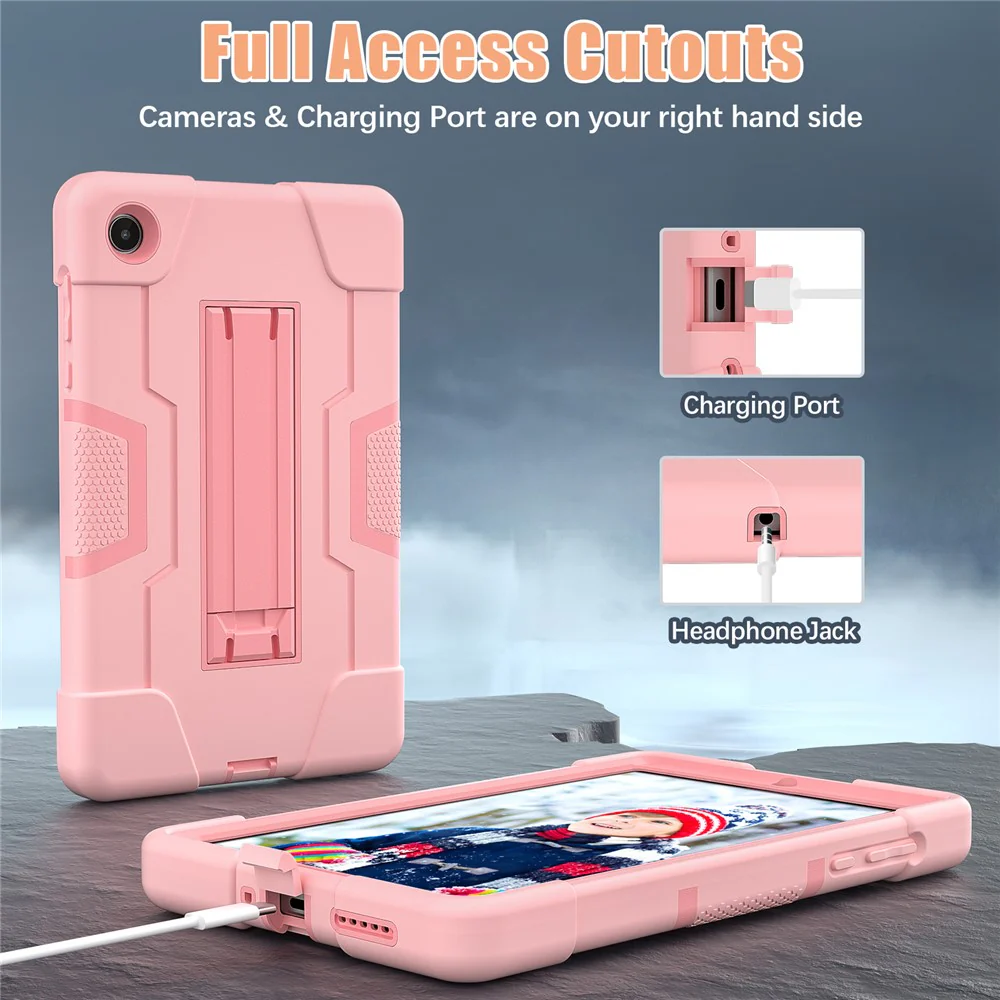 For Lenovo Tab M8 (4th Gen) 2024 TB-301XU / M8 (4th Gen) 2023 TB-300FU Tablet Case Robot Style Silicone + PC Kickstand Cover - Rose Gold - Image 6