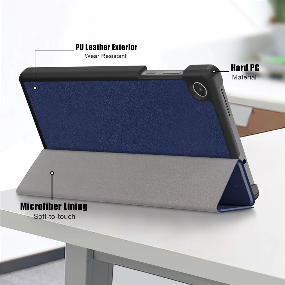 For Lenovo Tab M8 (4th Gen) 2024 TB-301XU / M8 (4th Gen) 2023 TB-300FU Tri-Fold Stand Solid Color PU Leather Tablet Cover - Dark Blue - Image 5