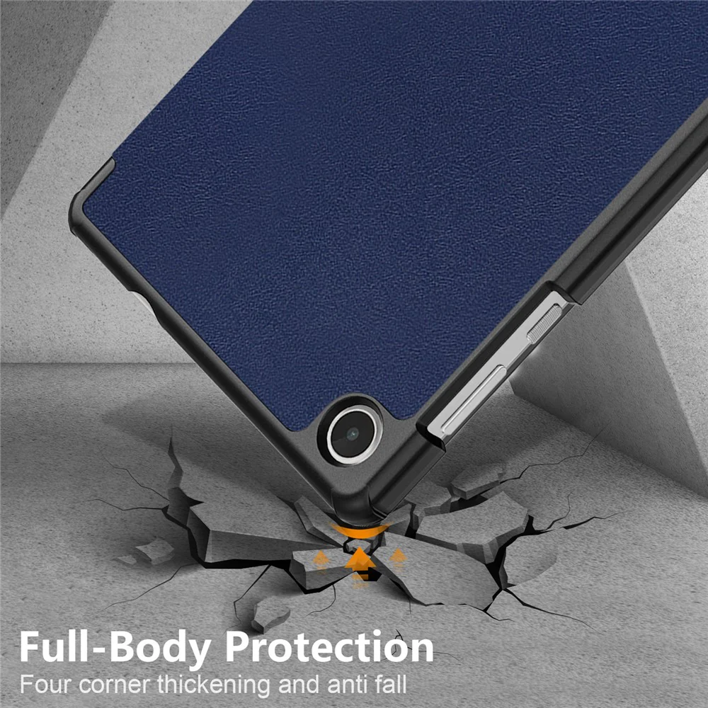 For Lenovo Tab M8 (4th Gen) 2024 TB-301XU / M8 (4th Gen) 2023 TB-300FU Tri-Fold Stand Solid Color PU Leather Tablet Cover - Dark Blue - Image 6