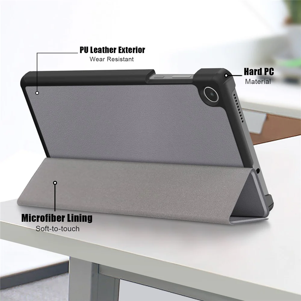 For Lenovo Tab M8 (4th Gen) 2024 TB-301XU / M8 (4th Gen) 2023 TB-300FU Tri-Fold Stand Solid Color PU Leather Tablet Cover - Grey - Image 5