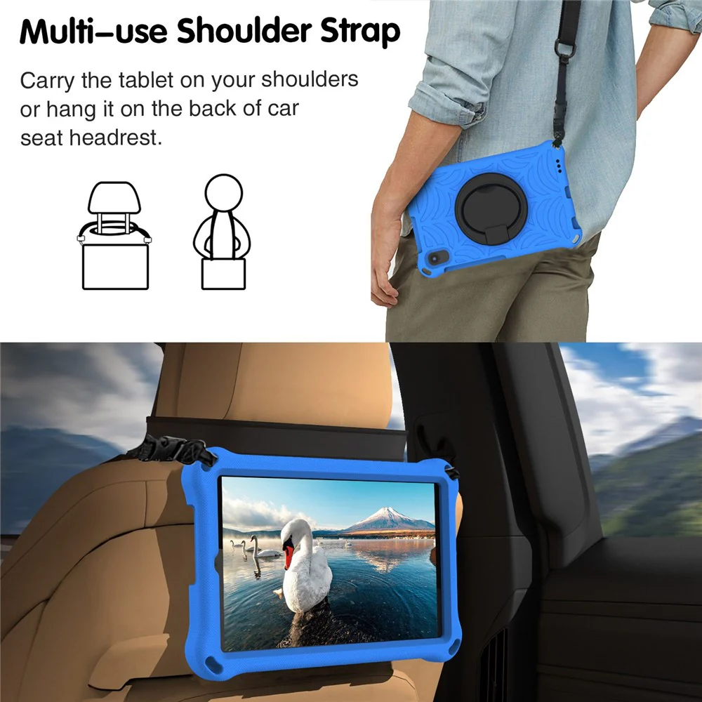 For Lenovo Tab M8 TB-8505/TB-8705/TB-8506 (2021) Shockproof EVA Case Anti-Scratch Protective Cover Kickstand Tablet Case with Shoulder Strap - Blue - Image 7
