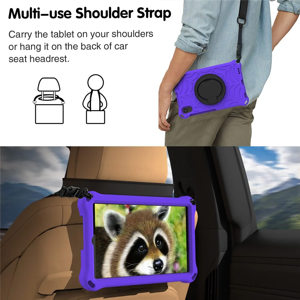 For Lenovo Tab M8 TB-8505/TB-8705/TB-8506 (2021) Shockproof EVA Case Anti-Scratch Protective Cover Kickstand Tablet Case with Shoulder Strap - Purple - Image 7