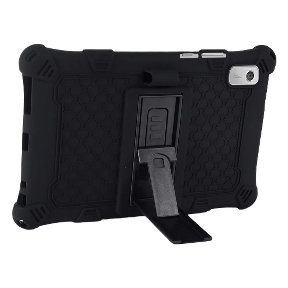 For Lenovo Tab M9 310FU Kickstand Tablet Silicone Case Retro Texture Anti-drop Tablet Cover - Black - Image 2