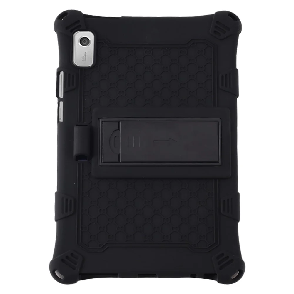 For Lenovo Tab M9 310FU Kickstand Tablet Silicone Case Retro Texture Anti-drop Tablet Cover - Black - Image 3