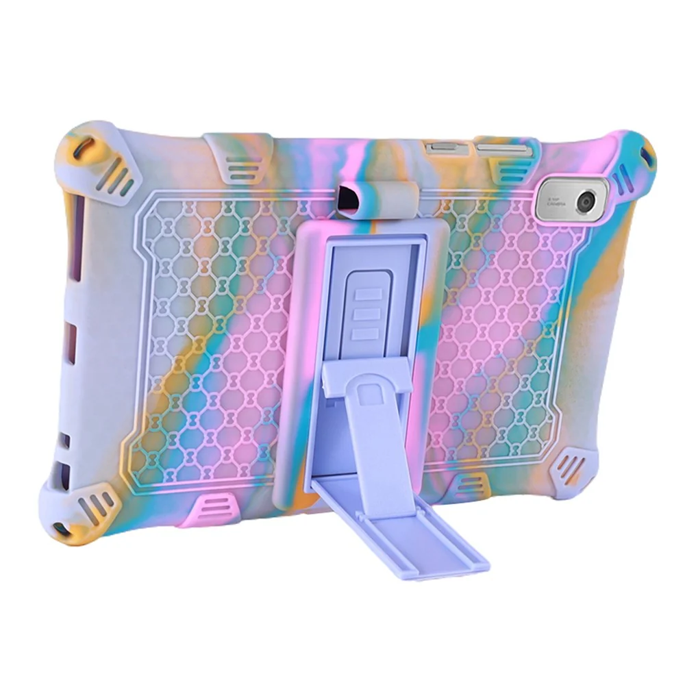 For Lenovo Tab M9 310FU Kickstand Tablet Silicone Case Retro Texture Anti-drop Tablet Cover - Camo Rose+Light Purple - Image 2
