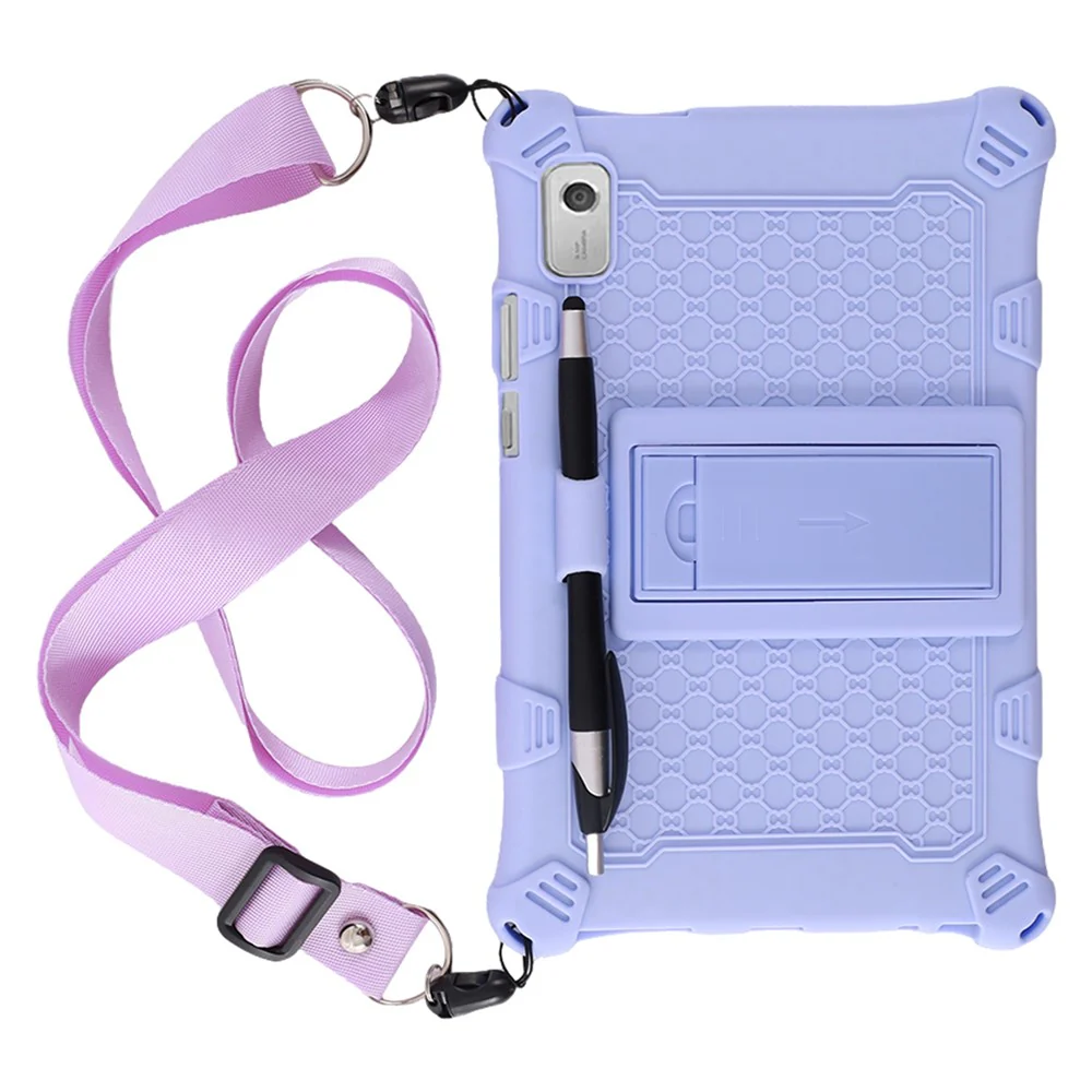 For Lenovo Tab M9 310FU Retro Texture Tablet Silicone Case Kickstand Tablet Cover with Lanyard - Light Purple - Image 2
