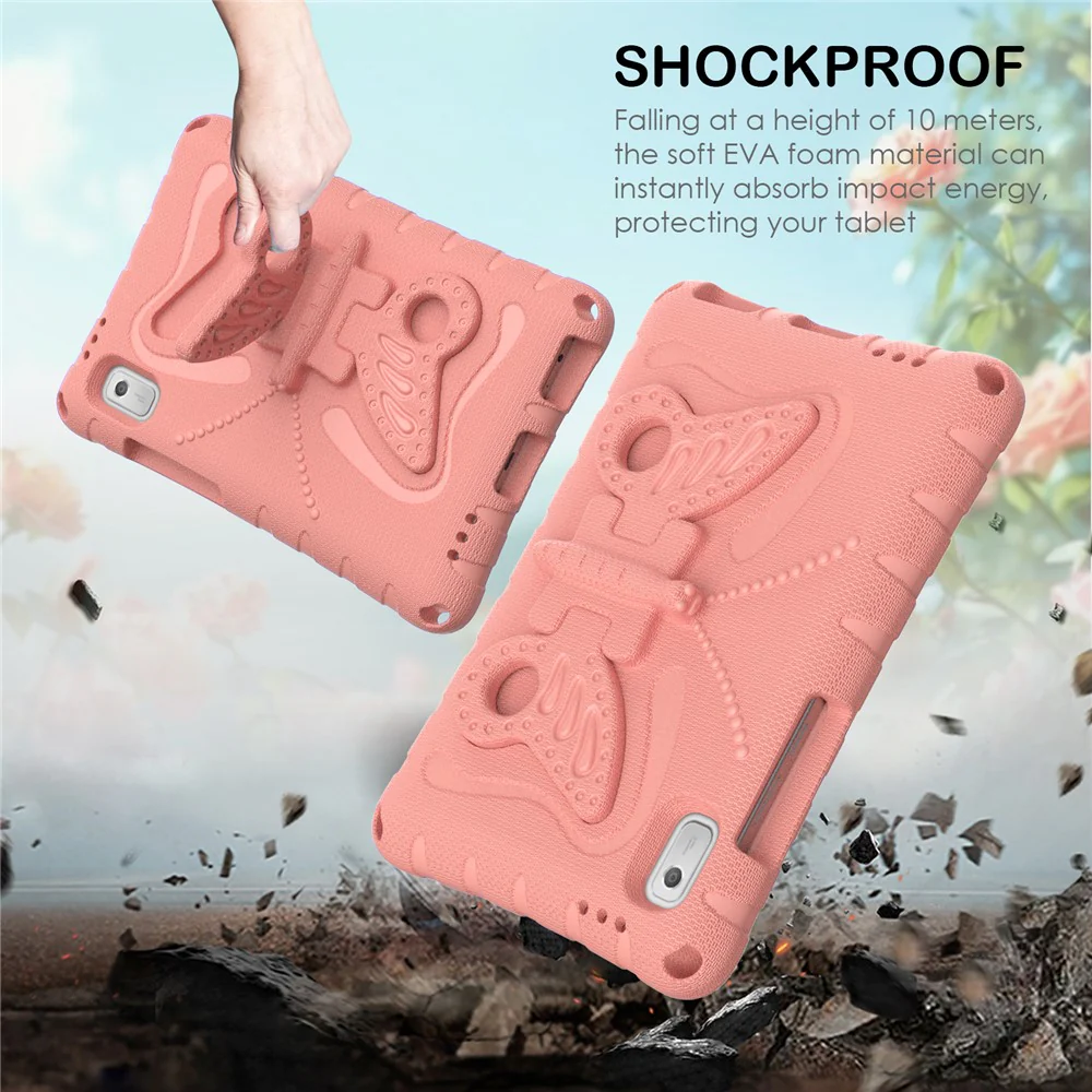 For Lenovo Tab M9 Case Butterfly Kickstand EVA Tablet Cover with Shoulder Strap - Light Pink - Image 3
