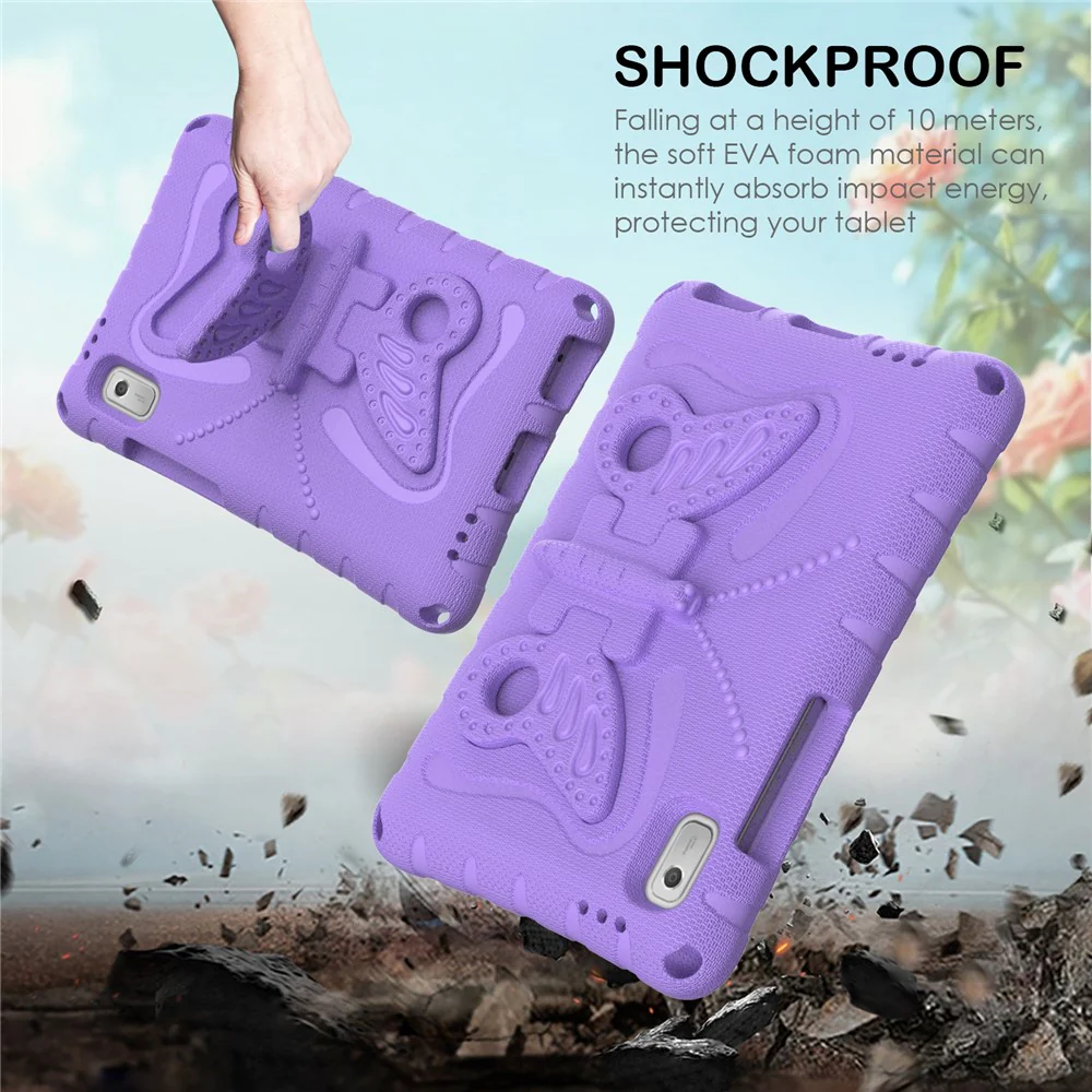 For Lenovo Tab M9 Case Butterfly Kickstand EVA Tablet Cover with Shoulder Strap - Light Purple - Image 3