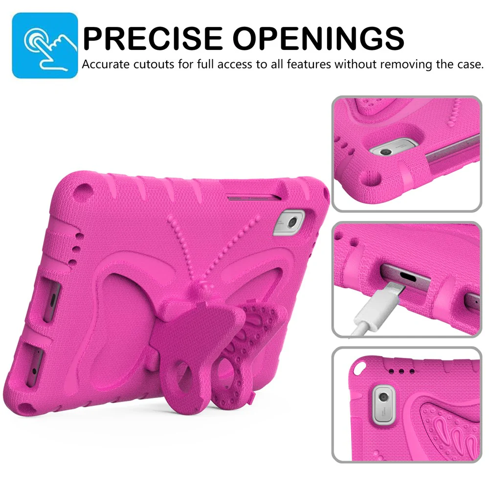 For Lenovo Tab M9 Case Butterfly Kickstand EVA Tablet Cover with Shoulder Strap - Rose - Image 2