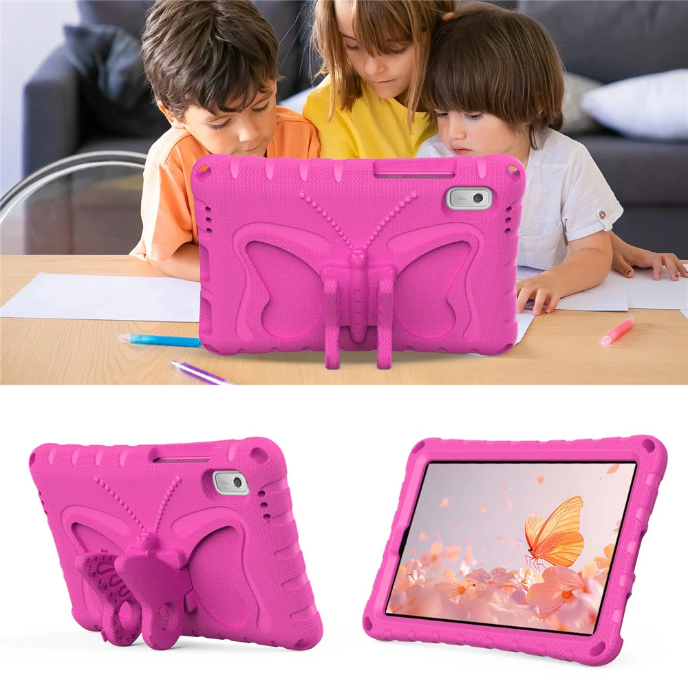 For Lenovo Tab M9 Case Butterfly Kickstand EVA Tablet Cover with Shoulder Strap - Rose - Image 6