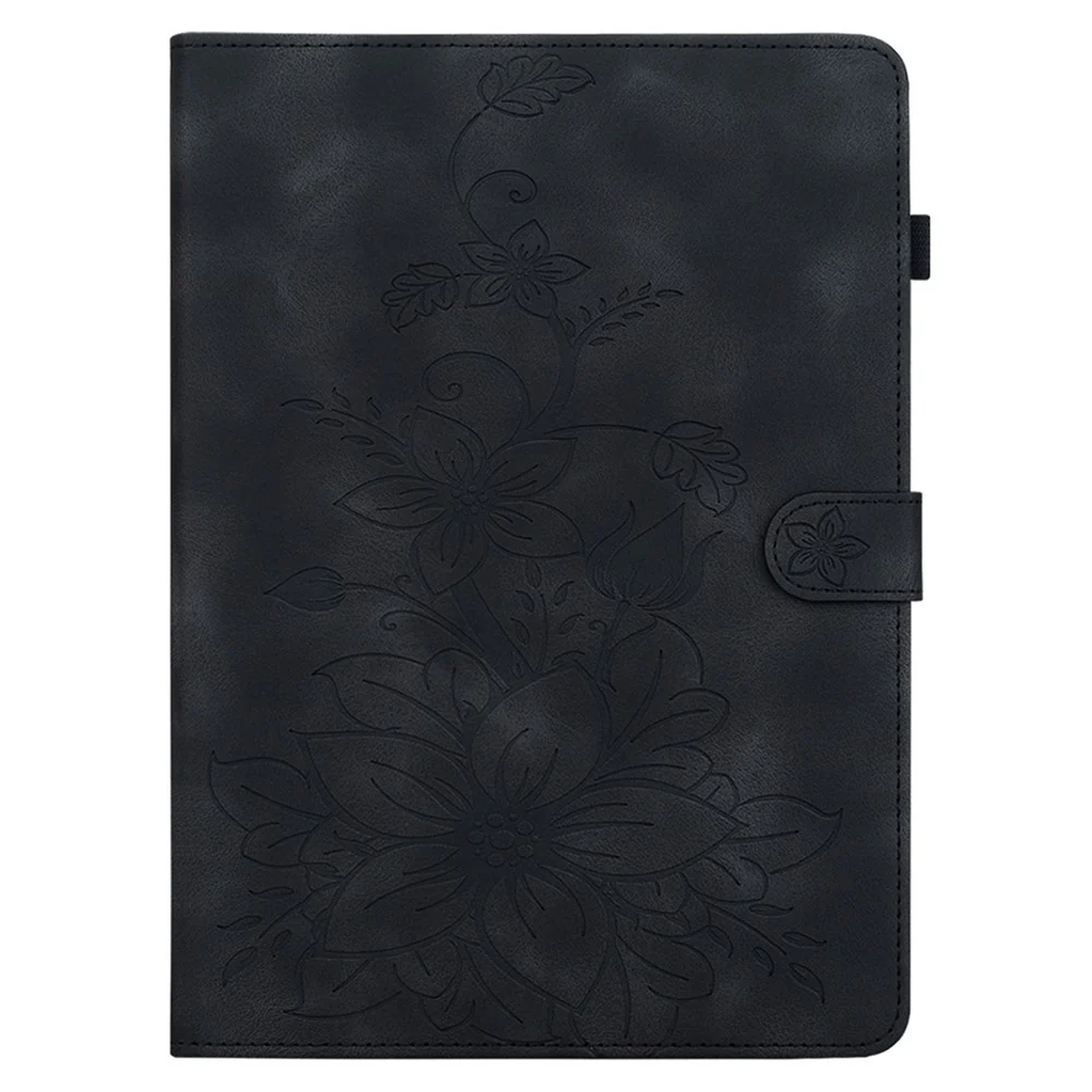 For Lenovo Tab M9 Case Imprinted Lily Flower PU Leather Card Slots Tablet Cover - Black - Image 8