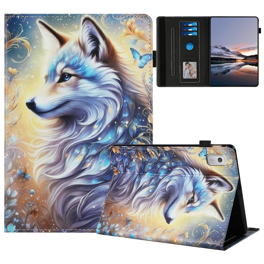 For Lenovo Tab M9 Case Pattern Leather Tablet Cover with Auto Sleep / Wake, Card Holder - White Wolf