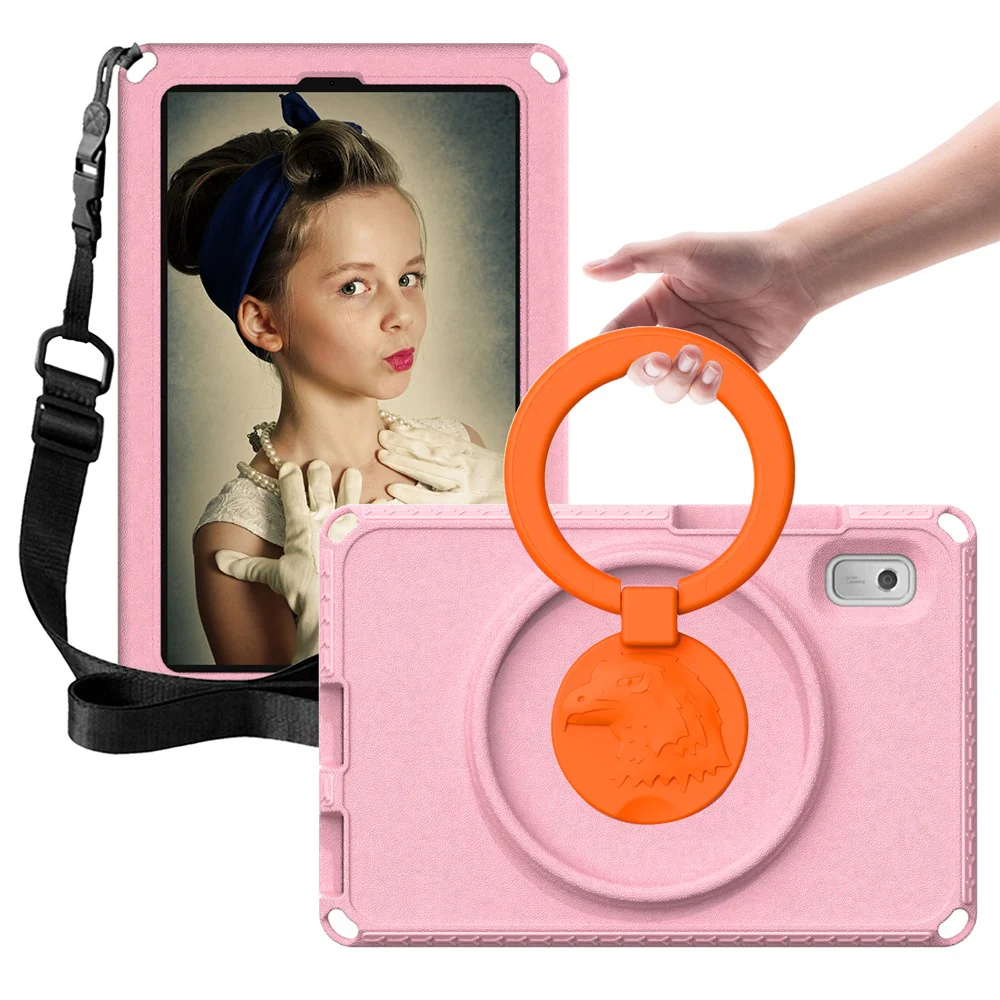 For Lenovo Tab M9 EVA+PC Tablet Protection Case Kickstand Hand Carrying Ring Cover with Shoulder Strap - Pink - Image 2