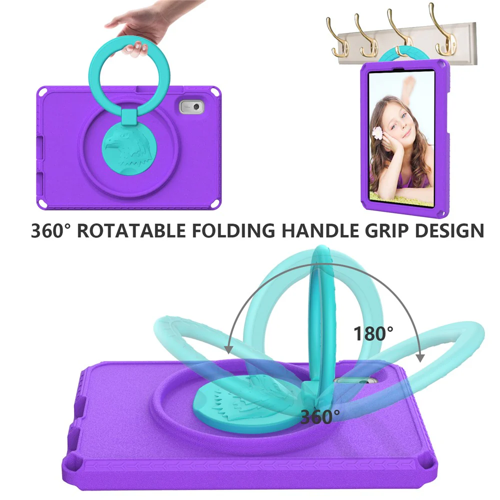 For Lenovo Tab M9 EVA+PC Tablet Protection Case Kickstand Hand Carrying Ring Cover with Shoulder Strap - Purple - Image 3