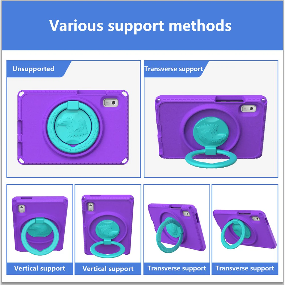 For Lenovo Tab M9 EVA+PC Tablet Protection Case Kickstand Hand Carrying Ring Cover with Shoulder Strap - Purple - Image 7