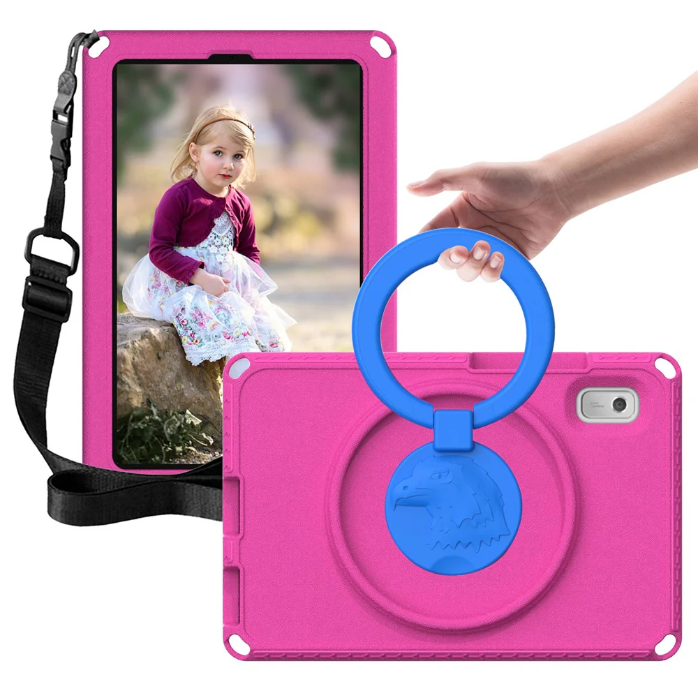 For Lenovo Tab M9 EVA+PC Tablet Protection Case Kickstand Hand Carrying Ring Cover with Shoulder Strap - Rose - Image 2