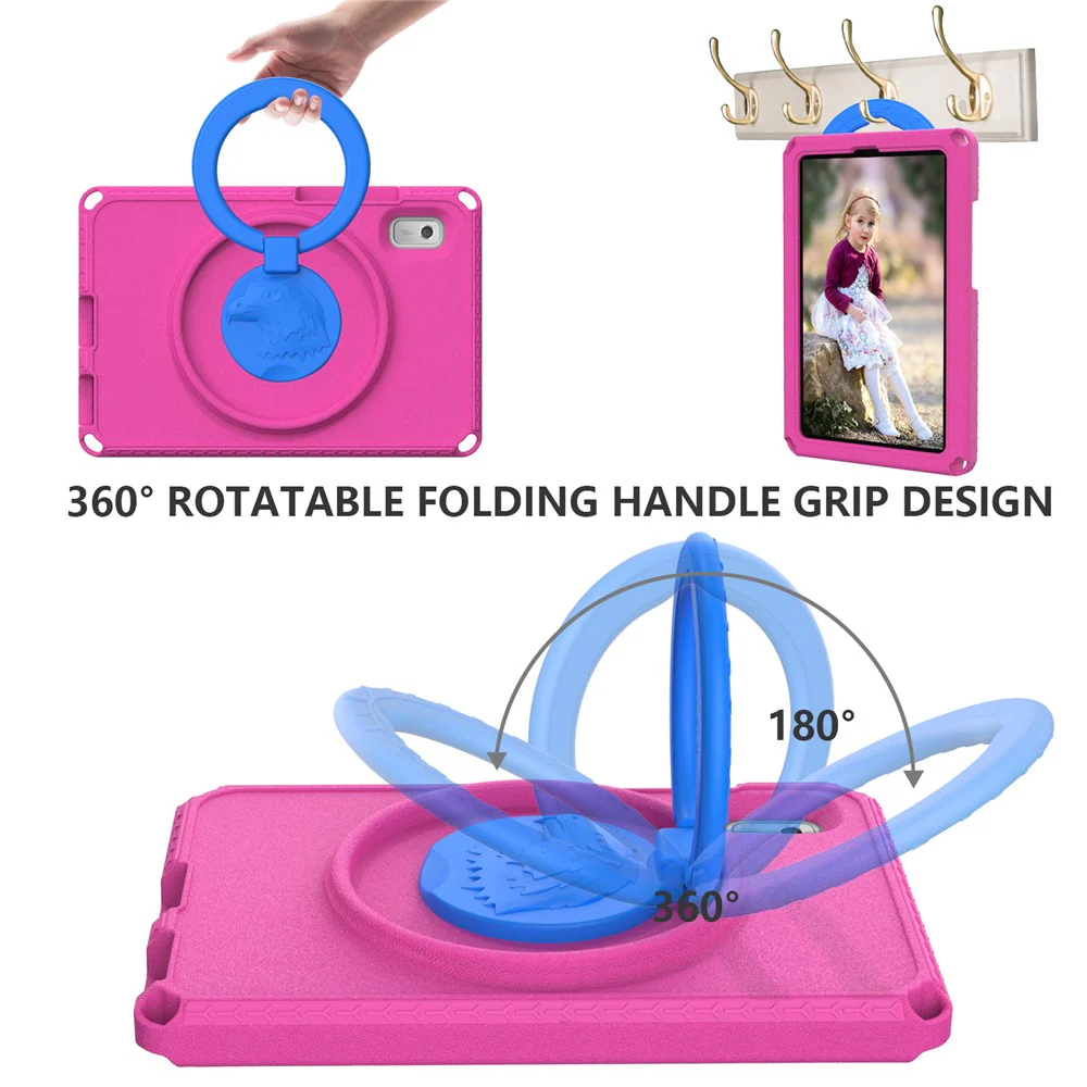 For Lenovo Tab M9 EVA+PC Tablet Protection Case Kickstand Hand Carrying Ring Cover with Shoulder Strap - Rose - Image 3