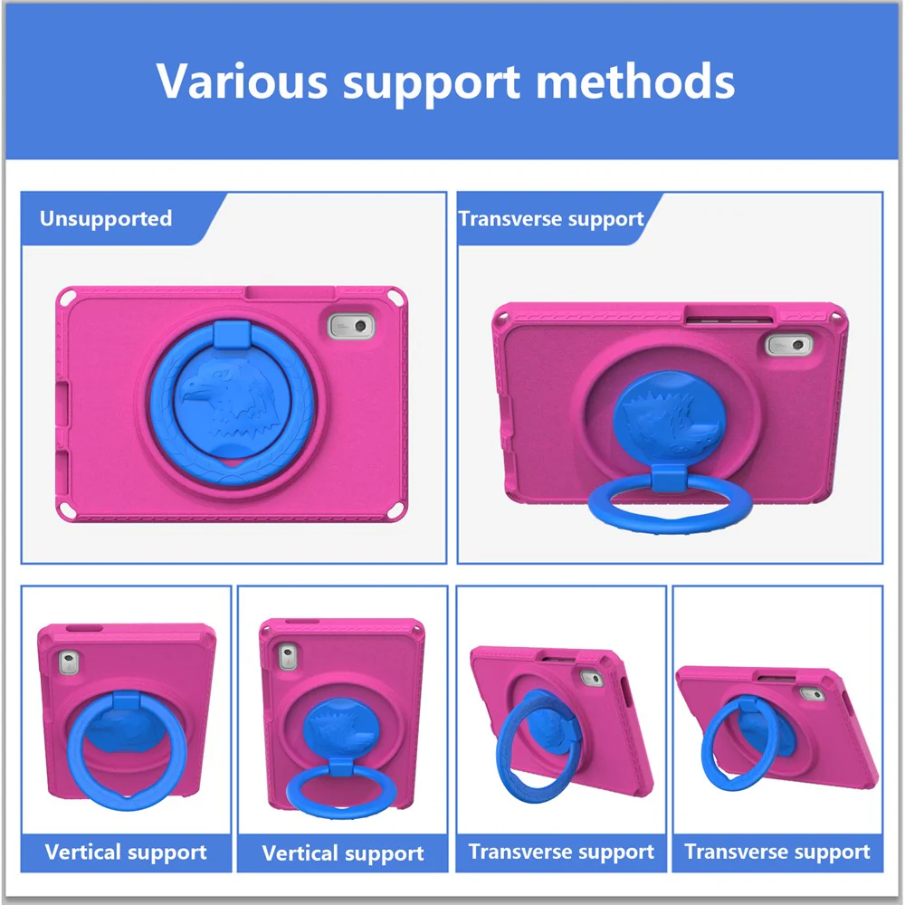 For Lenovo Tab M9 EVA+PC Tablet Protection Case Kickstand Hand Carrying Ring Cover with Shoulder Strap - Rose - Image 7