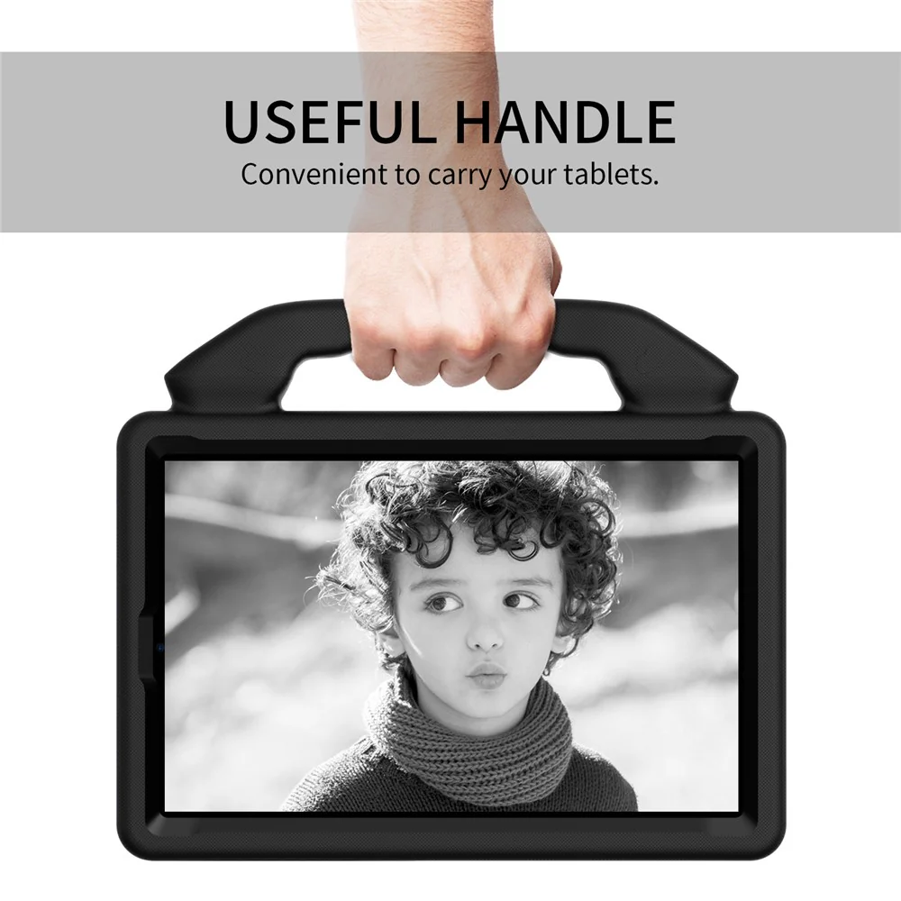 For Lenovo Tab M9 EVA Tablet Case Foldable Thumb Kickstand Anti-drop Cover with Handle Grip - Black - Image 3