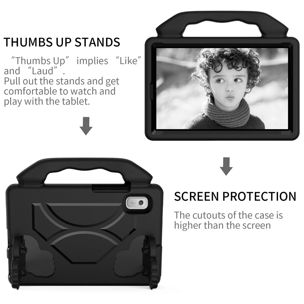 For Lenovo Tab M9 EVA Tablet Case Foldable Thumb Kickstand Anti-drop Cover with Handle Grip - Black - Image 5