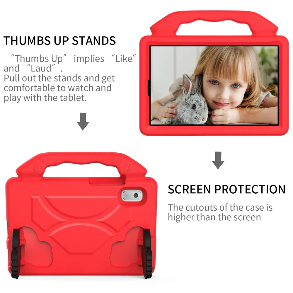 For Lenovo Tab M9 EVA Tablet Case Foldable Thumb Kickstand Anti-drop Cover with Handle Grip - Red - Image 5