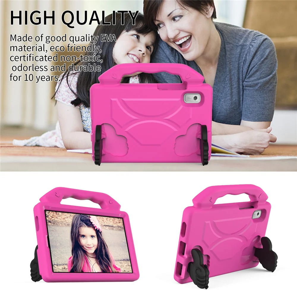 For Lenovo Tab M9 EVA Tablet Case Foldable Thumb Kickstand Anti-drop Cover with Handle Grip - Rose - Image 2