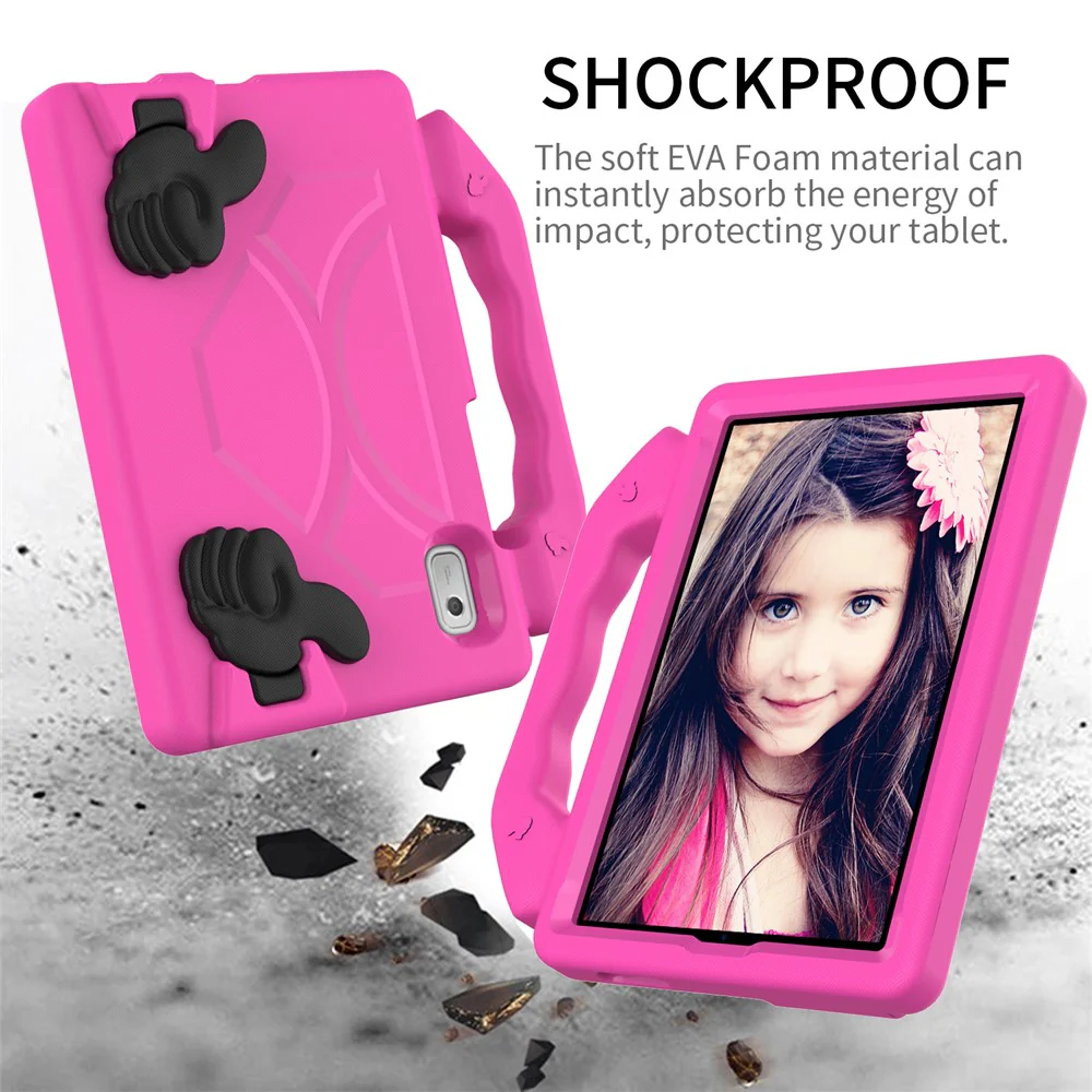 For Lenovo Tab M9 EVA Tablet Case Foldable Thumb Kickstand Anti-drop Cover with Handle Grip - Rose - Image 4