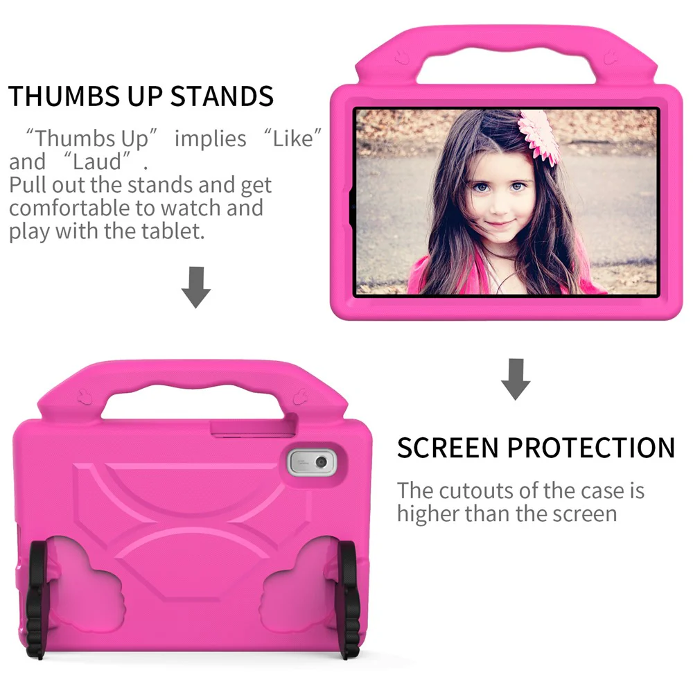 For Lenovo Tab M9 EVA Tablet Case Foldable Thumb Kickstand Anti-drop Cover with Handle Grip - Rose - Image 5
