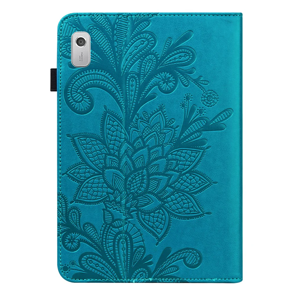 For Lenovo Tab M9 Flower Imprinting Tablet Cover PU Leather Stand Wallet Protective Case - Blue - Image 3