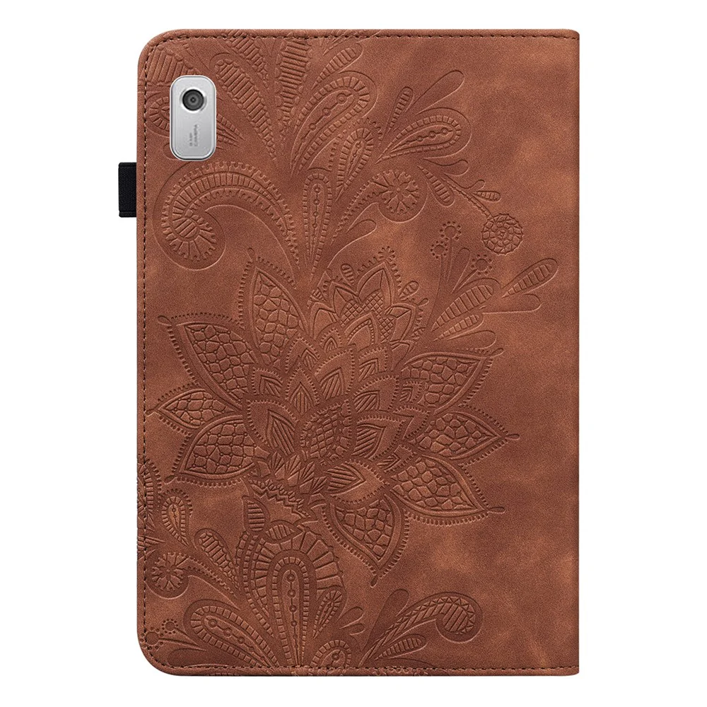 For Lenovo Tab M9 Flower Imprinting Tablet Cover PU Leather Stand Wallet Protective Case - Brown - Image 3