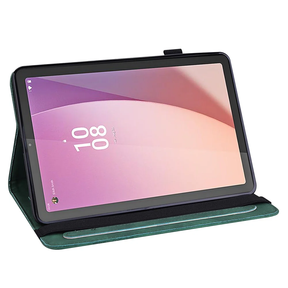 For Lenovo Tab M9 Flower Imprinting Tablet Cover PU Leather Stand Wallet Protective Case - Green - Image 5