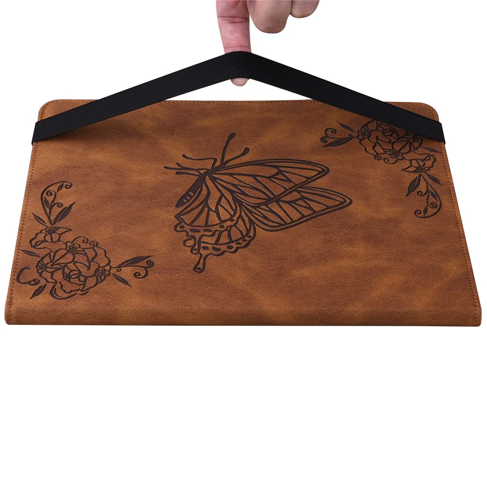 For Lenovo Tab M9 Imprinted Butterfly Flower PU Leather Card Holder Stand Tablet Case with Pen Loop - Brown - Image 6