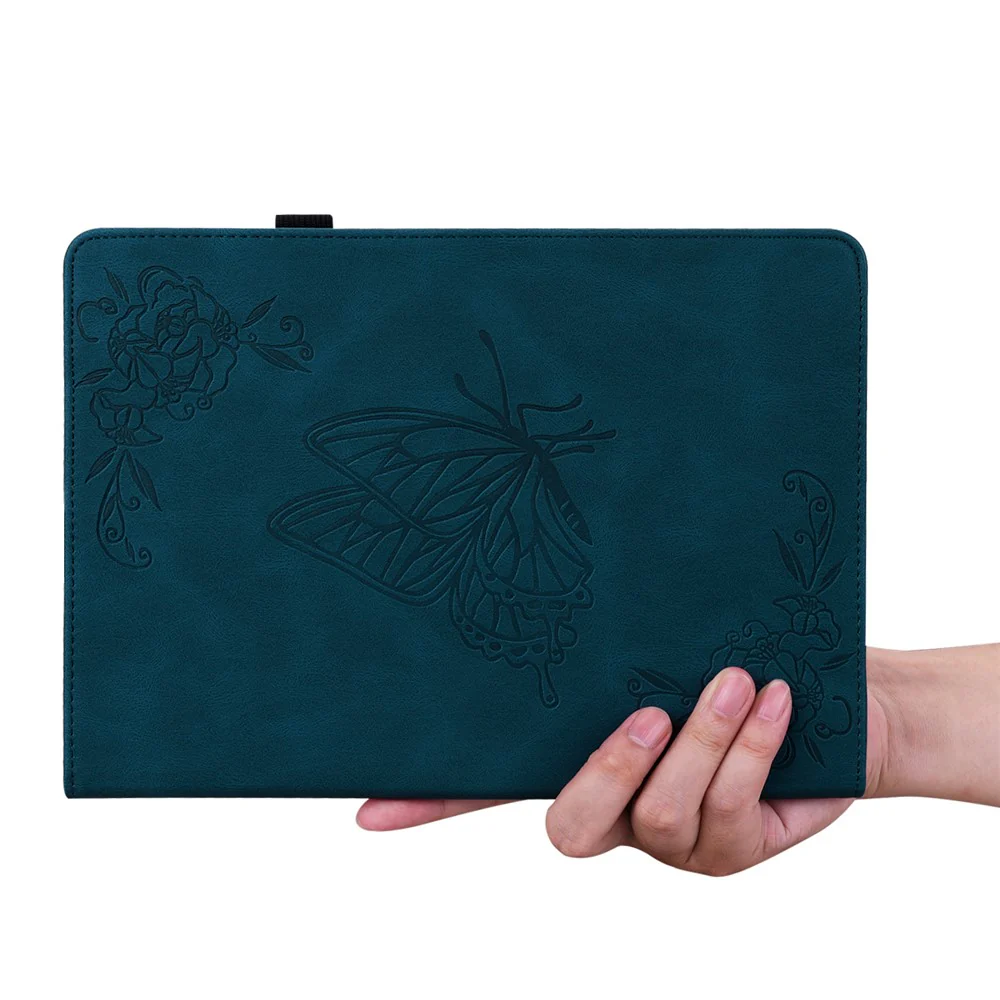 For Lenovo Tab M9 Imprinted Butterfly Flower PU Leather Card Holder Stand Tablet Case with Pen Loop - Dark Blue - Image 5