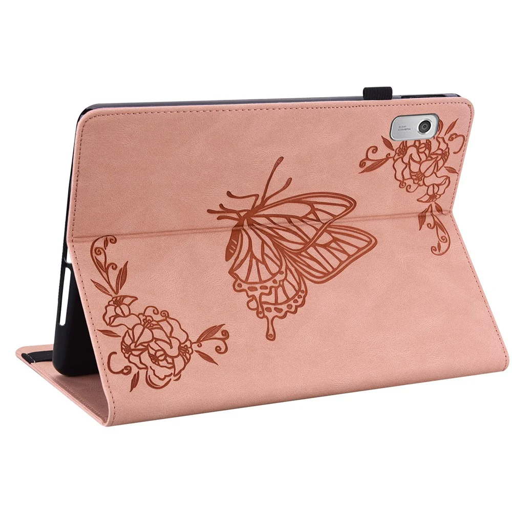 For Lenovo Tab M9 Imprinted Butterfly Flower PU Leather Card Holder Stand Tablet Case with Pen Loop - Pink - Image 4