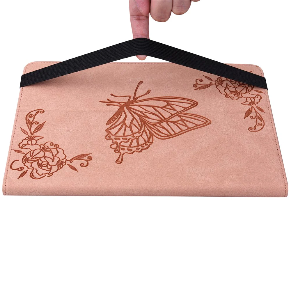 For Lenovo Tab M9 Imprinted Butterfly Flower PU Leather Card Holder Stand Tablet Case with Pen Loop - Pink - Image 5